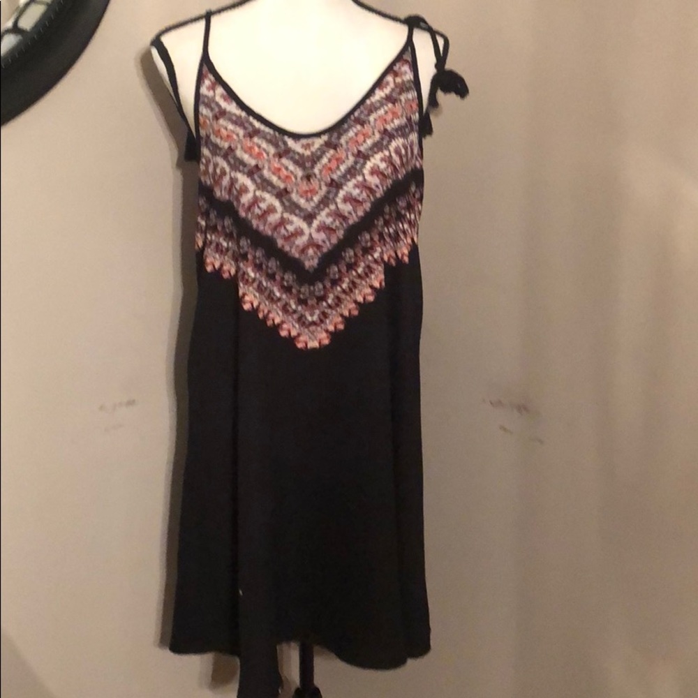 Black dress, tassel Staps, multicolor